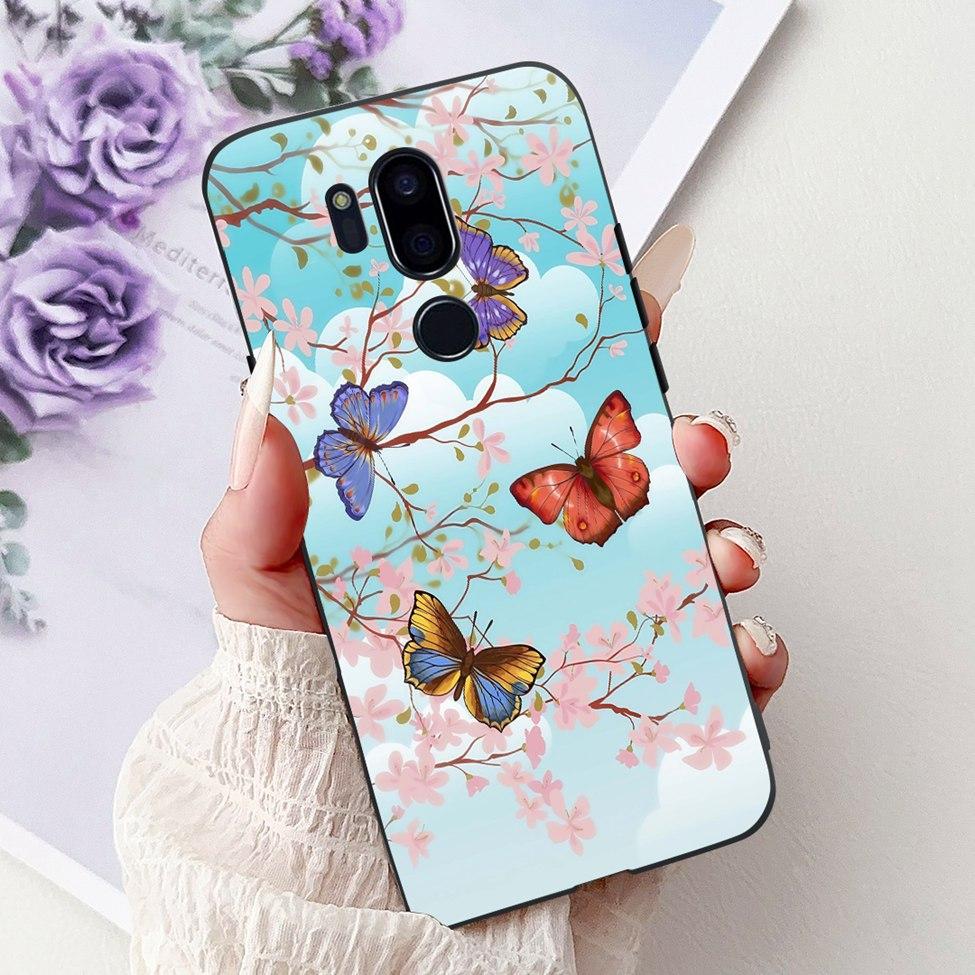 Чехол для LG G7 ThinQ Черный Силикон Милый Кот Модные Цветы Крутая Расписная Задняя Крышка Для Телефона LG G7ThinQ LMG710EM