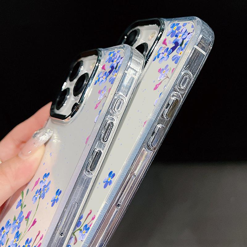 Чехол с принтом «Цветы» для iPhone 17 Pro Max iPhone 16 15 14 13 Pro Max 11 17e 16e Рамка для камеры с покрытием Прозрачная мягкая силиконовая задняя крышка
