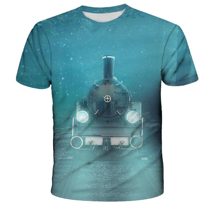 Футболки, винтажная летняя футболка с 3D принтом «Поезд Локомотив», модная детская повседневная футболка с круглым вырезом и кавайными рисунками для мальчиков и девочек, топы