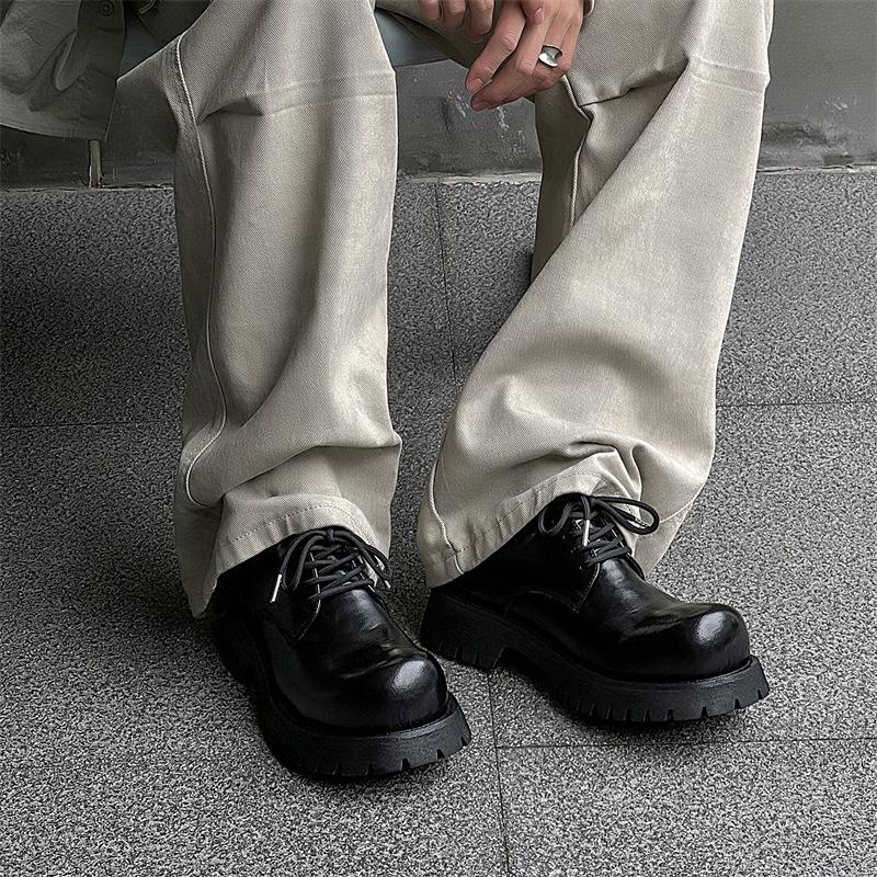 Туфли Дерби с большой головкой 2024 года, новые мужские туфли, повседневные кожаные туфли на платформе, загнутые вверх маленькие кожаные туфли 1098-J