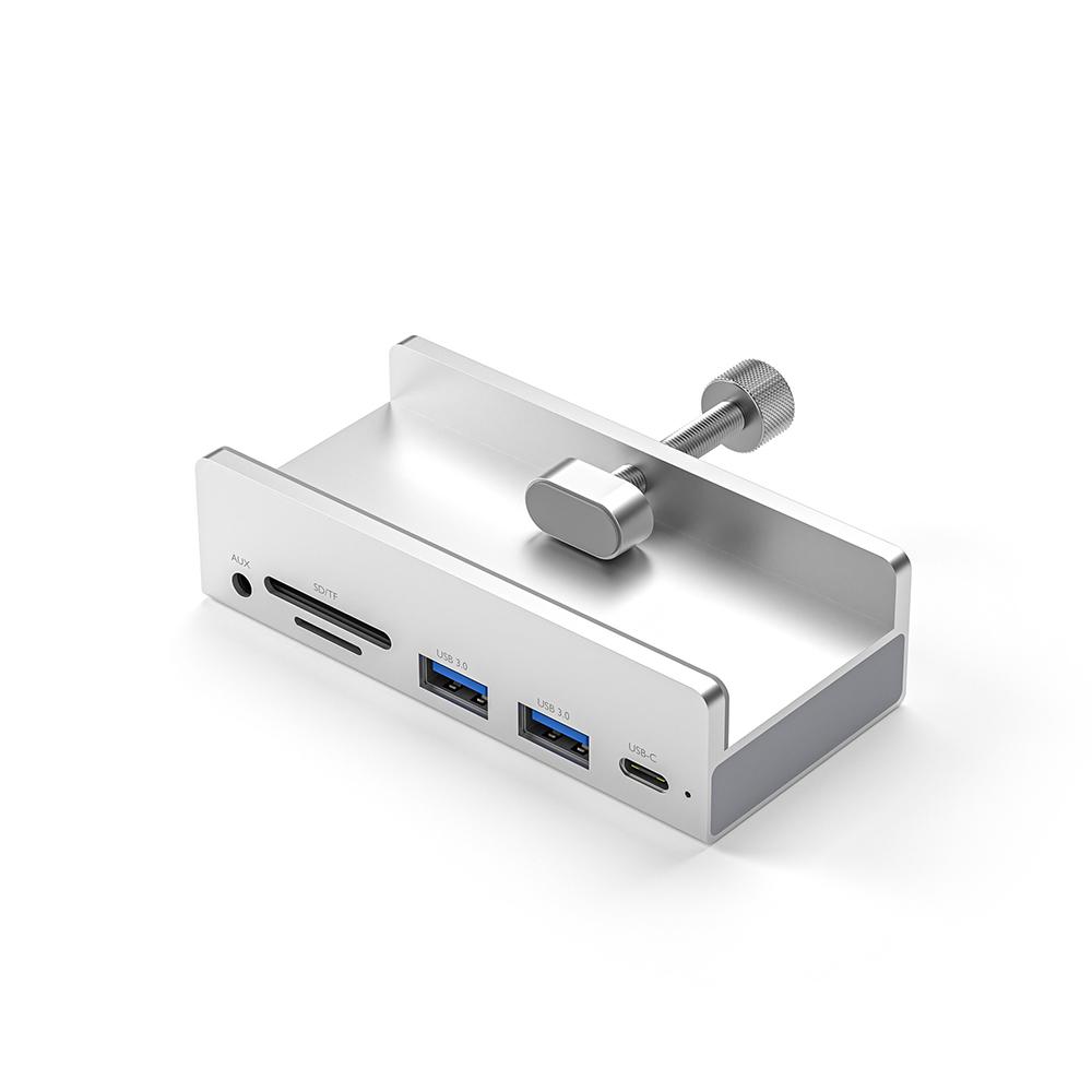 USB C HUB Docking Station Mount on Desk Computer 3.5mm AUX Type C Cable Micro SD Card Reader Disk Data Transfer Charge Dock