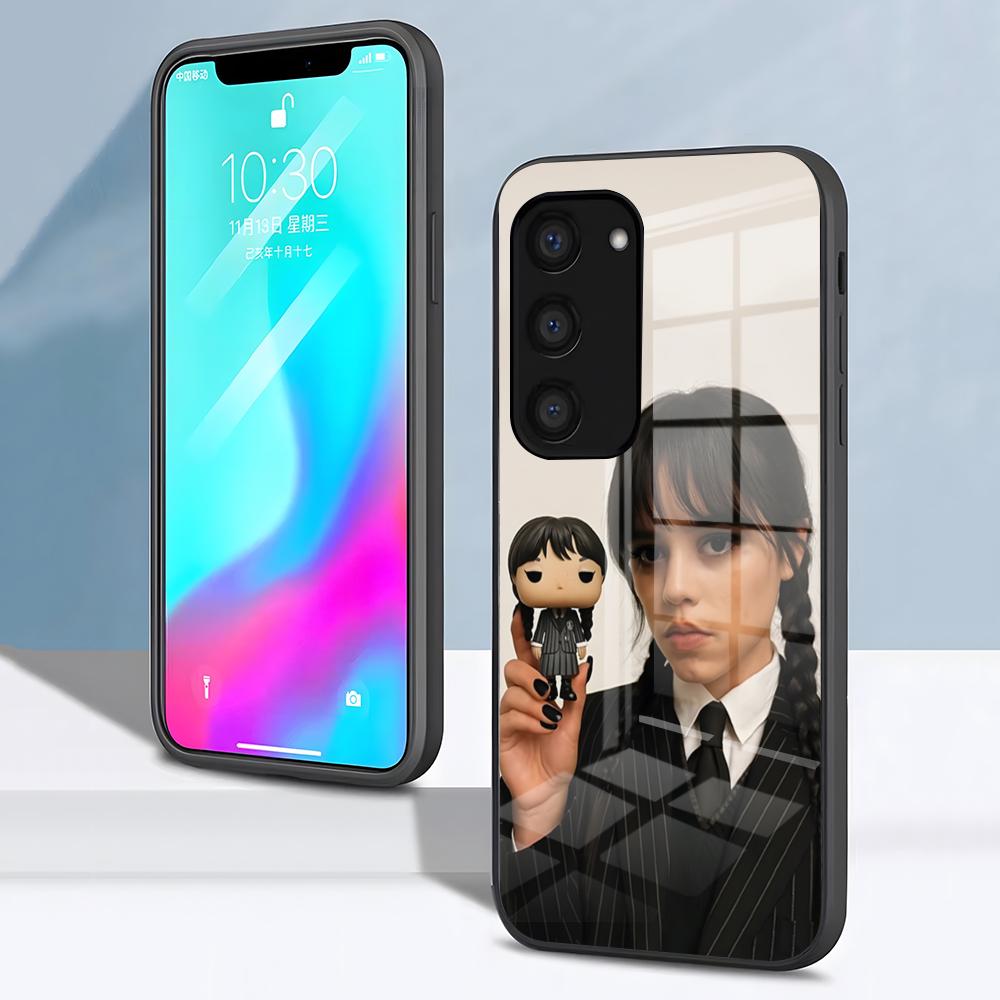 Крутой Чехол Для Телефона Девочка W-Среда Адамс Для Samsung S26 S25 S24 FE S23 S22 S21 Plus S20 Ultra Note20Ultra Черное Стеклянное Покрытие