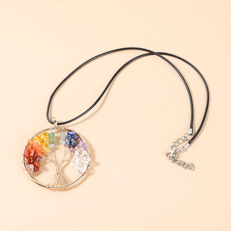 JD Natural Crystal Chip 7 Chakras Tree Of Life Pendant Necklace Gold Color Wisdom Reiki Healing Energy Jewelry Lucky Couple Gift