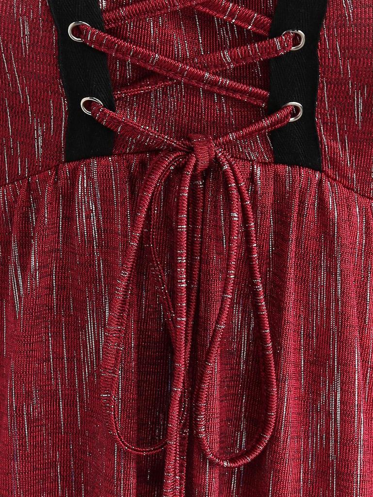 Rosegal Большие размеры Асимметричная футболка с капюшоном и блестящей пряжкой на шнуровке