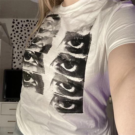 Винтажная футболка с короткими рукавами, женская Y2k, укороченный топ с эстетическим графическим принтом глаз, уличная одежда, Harajuku, готическая футболка с круглым вырезом, тонкая