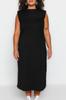 Women's Style Plus Size Black Crew Neck Padded Knitted Dress