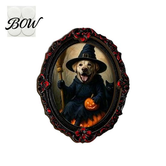 Pet Decorative Frame Halloween Photo Decoration, with Adhesive Dot, Witch Hat Cat Dog Decor Wooden Decor, Retro Animal Ornament for Home Office