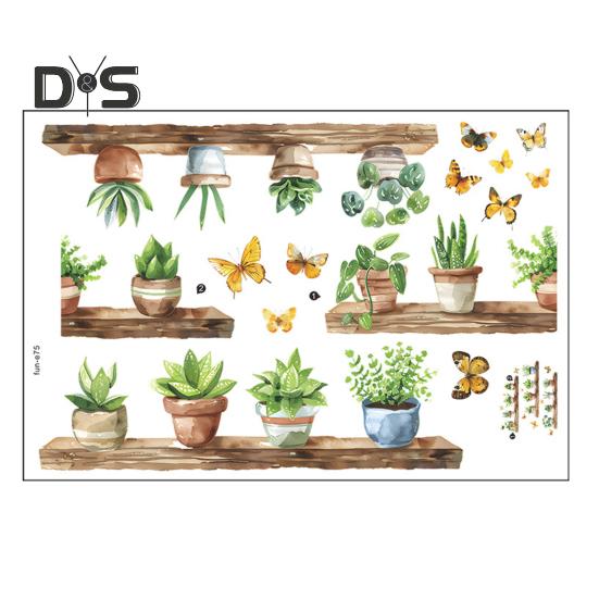 Полка кактуса в горшке, настенная наклейка, съемная водонепроницаемая самоклеящаяся ПВХ, домашний офис, гостиная, детская спальня, зеленое растение, настенное художественное украшение, наклейка