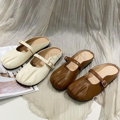 Обувь Тапочки Плоские тапочки Женские закрытые носки Роскошные шлепанцы Лоферы Низкие дизайнерские пряжки ремешок Ткань Базовая резина Женские