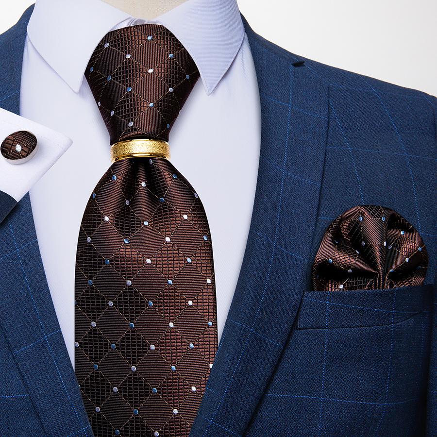 Mens Silk Tie Set Gold Tie Ring Striped Necktie Hanky Cufflinks for Business Party Dibangu