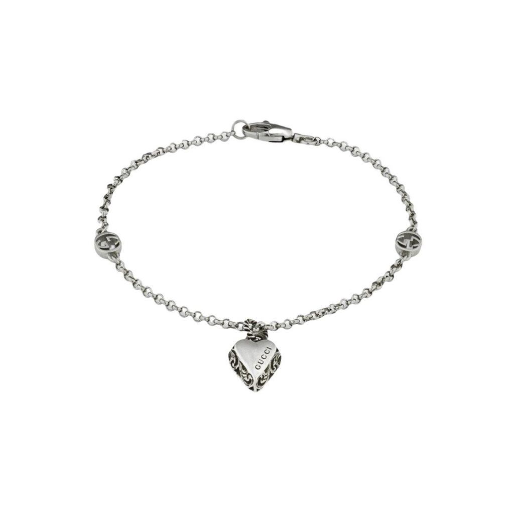 Gucci Heart Pendant Silver Vintage Matte 925 Silver Bracelet Women bracelet Black 678905-J89B0-9515