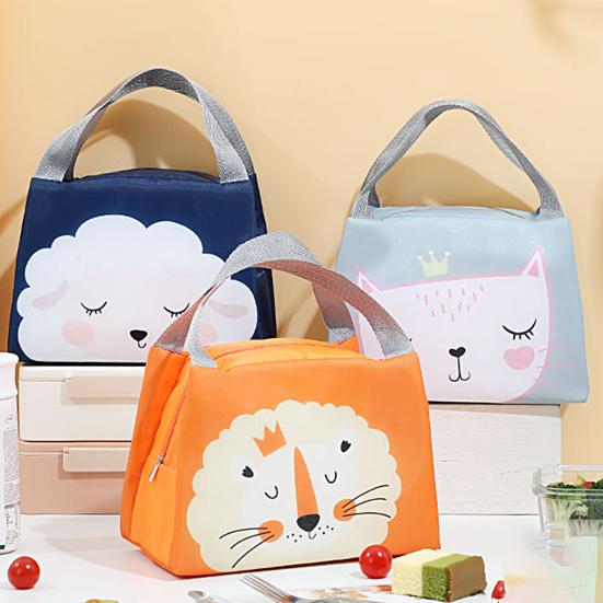 Lunch Bag High Capacity Waterproof Insulated Cartoon Pattern Smooth Zipper Keeping Warm Cold Fine Sewing Leakproof Thermal Bento Tote for Picnic