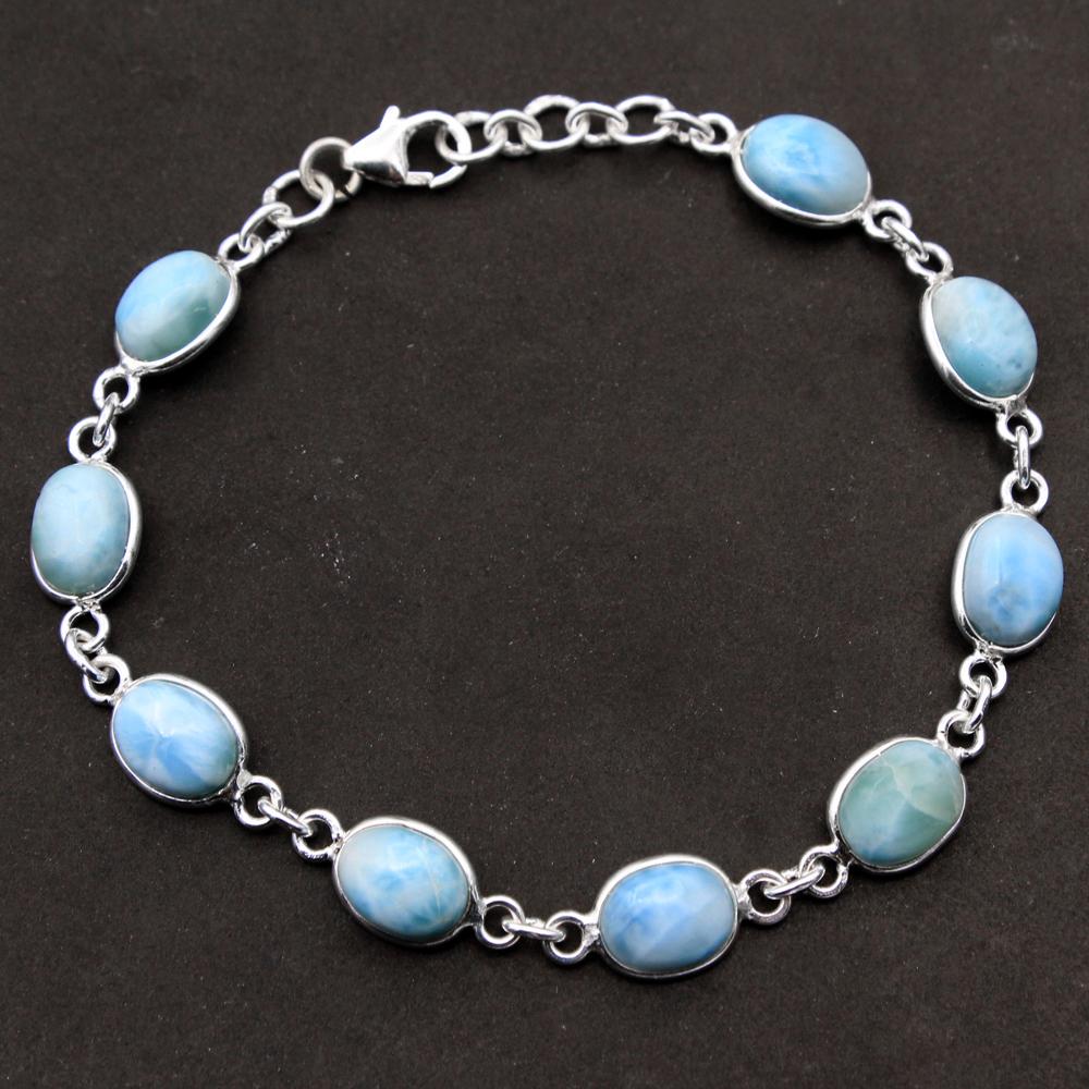 Натуральный браслет из драгоценных камней Larimar 925 пробы, серебро 7-8 дюймов, ab0205
