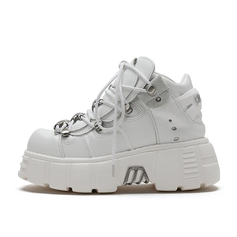 Новый бренд Панк Стиль Женская обувь На шнуровке Высота каблука 6 см Обувь на платформе Женские Рок Ботинки Металлический декор Женские Кроссовки