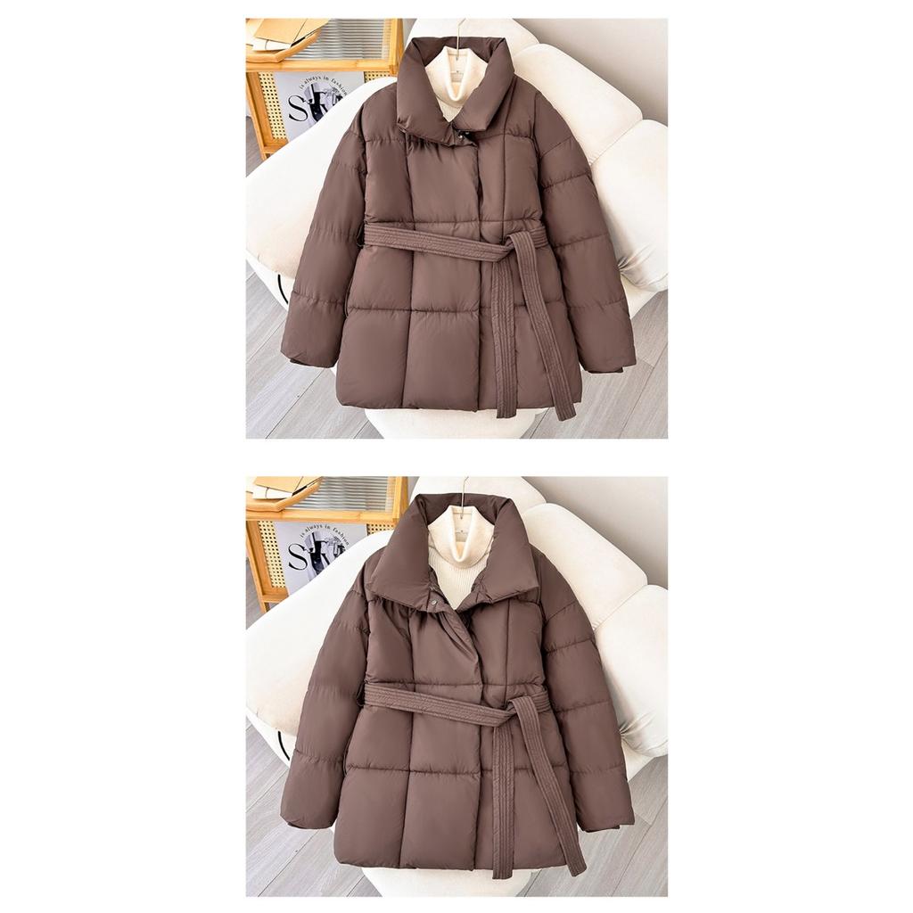 Winter New Women's Stand Collar Belted Slim Cotton Coat Loose Versatile Korean Fashion Padded Jacket Outerwear
