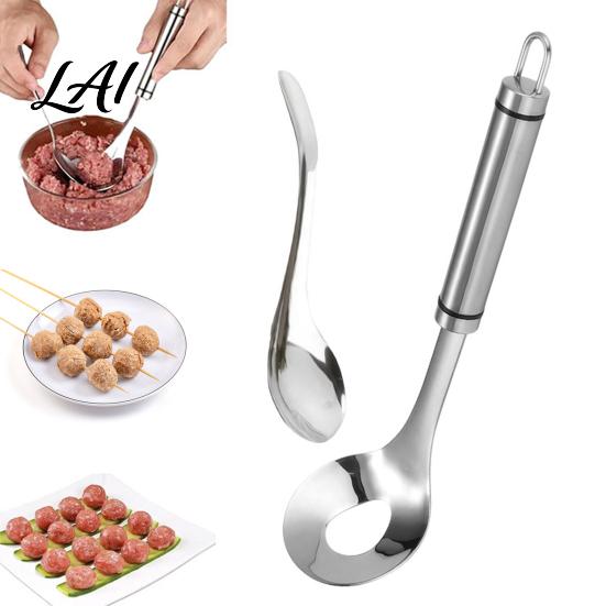 Stainless Steel Meatball Spoon Maker Spoon Non-slip Grip Ergonomic Long Handle Design Manual Professional Meat Baller Tool for Fish Balls
