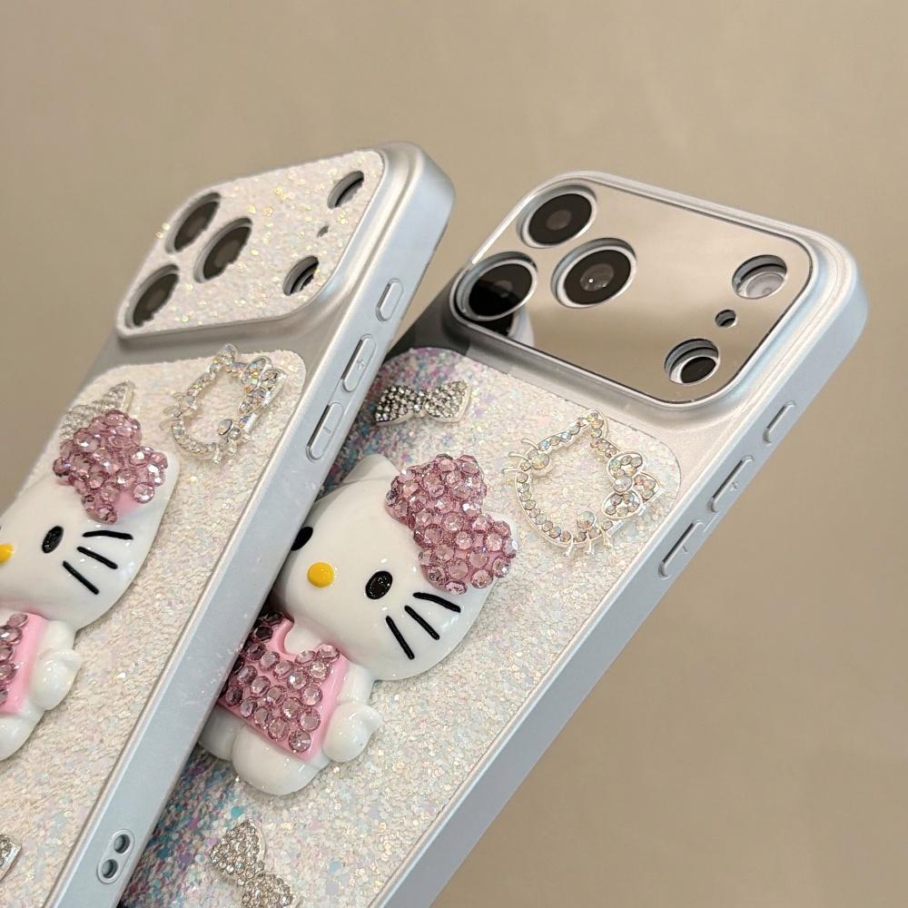 3D Милый Мультяшный Sanrio Сверкающий Блестящий Полностью Алмазный KT Чехол Для Телефона Для iPhone 17 Pro 16 15 14 Pro Max Жесткий Чехол С Браслетом