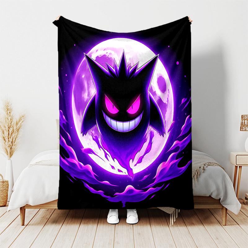 1pc Blanket Pokémon Gengar Print Design, Lightweight Blanket for Sofa, Bed- Soft &Warm, Gift for All Seasons like Christmas, Halloween