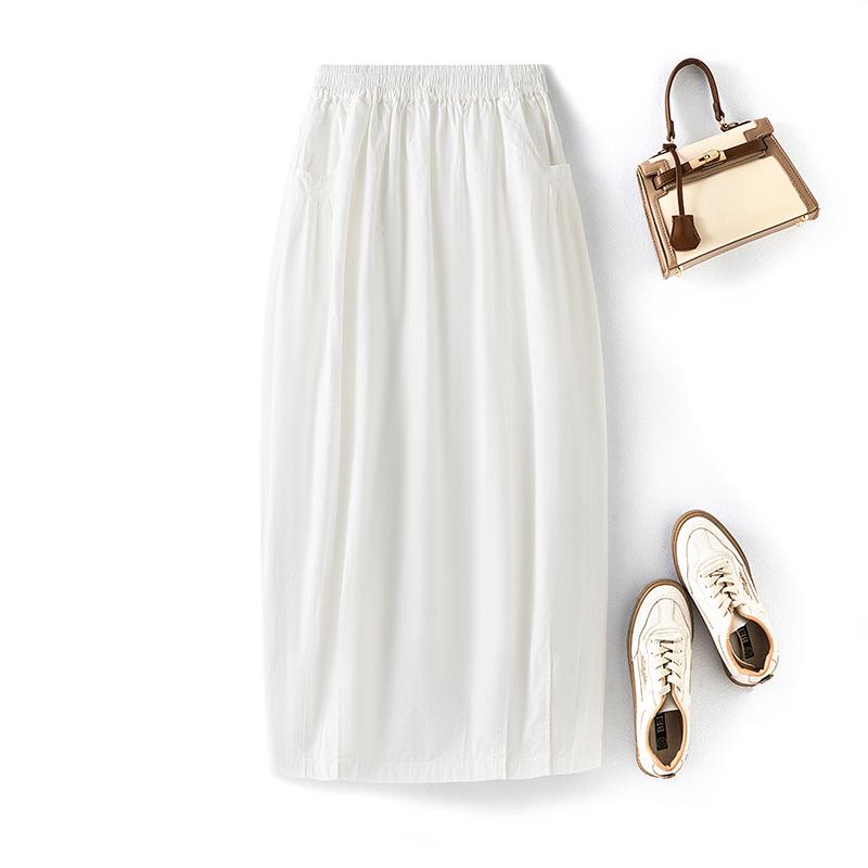 2025 Высококачественная женская юбка White Floral Cloud - Средняя длина, идеально подходит для весны и лета