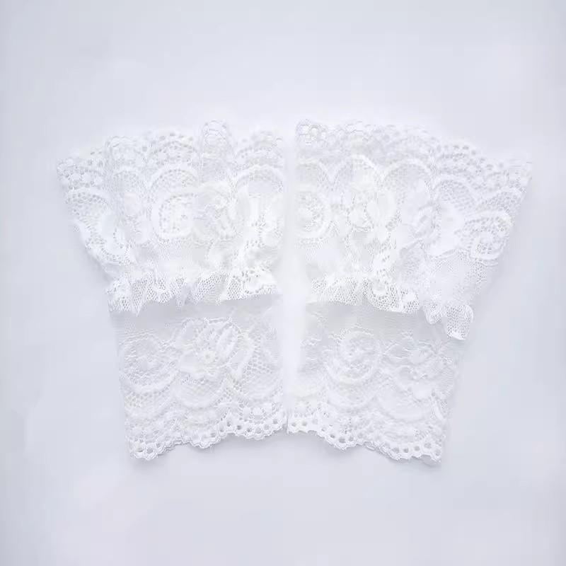 1 пара манжет из белого кружева в европейском женственном стиле, декоративный воротник-стойка, аксессуары для женской одежды, декоративные рукава для свадебного платья