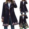 Women's Winter Mid Length Long Sleeve Printed Warm Woolen Coat Outwear With Pocket