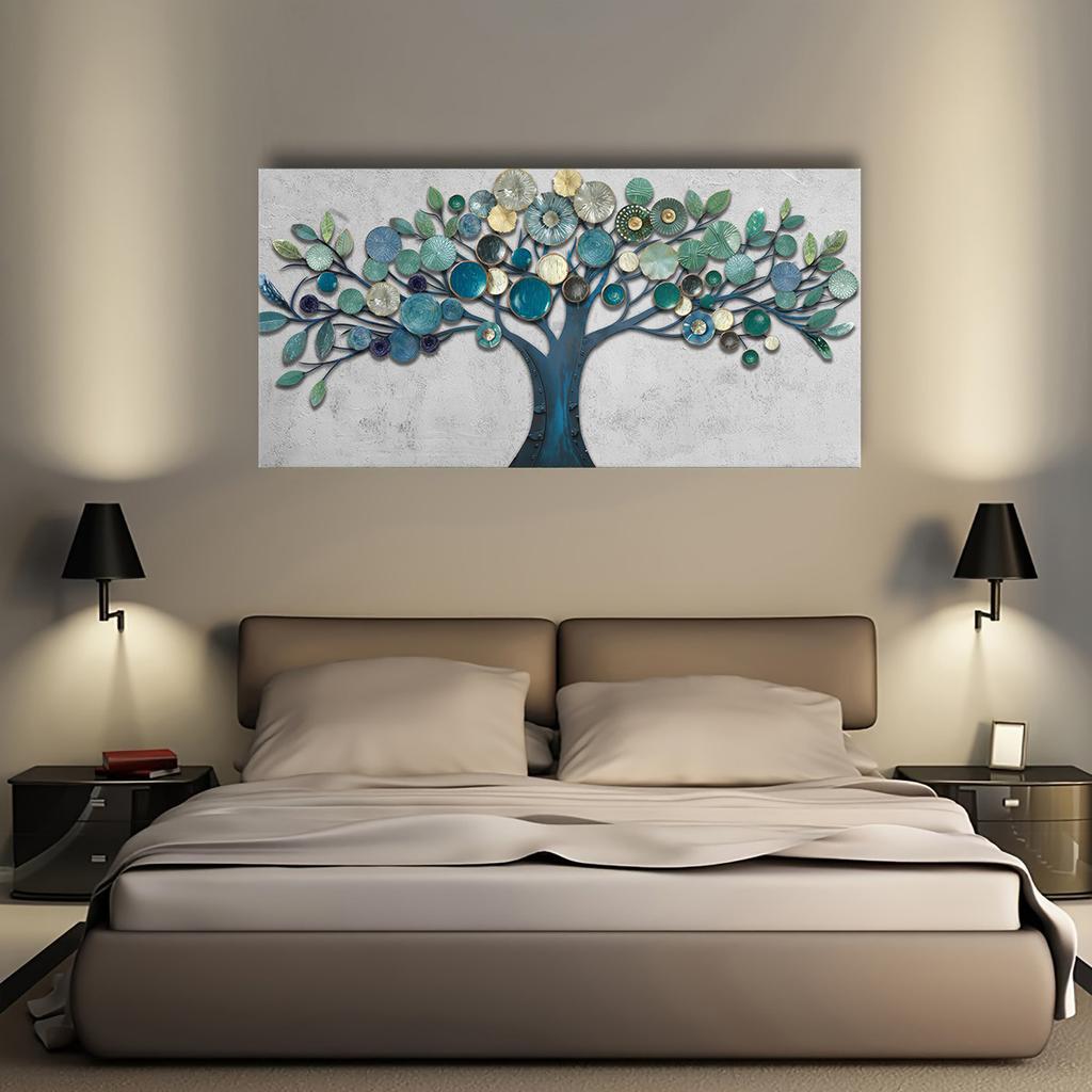 Настенное искусство Гостиная Бирюзовый Синий Дерево Жизни Абстрактная Пейзажная Живопись Современная Печать Художественное Оформление Для Спальни Офиса Домашнего Декора