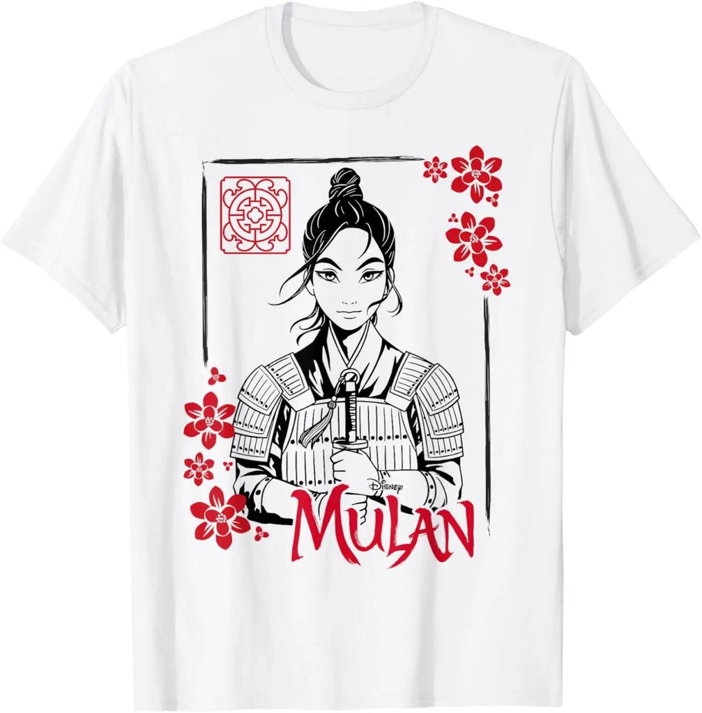 Hot Fashion Casual Disney Mulan Live Action Mulan Floral Ink Portrait T-Shirt S-4XL Four Seasons