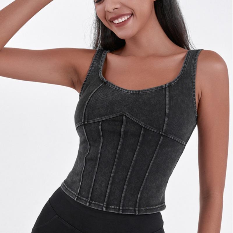 Spring and Summer Women's New Denim Stretch with Chest Pad Sports Wear Fitness Yoga Camisole