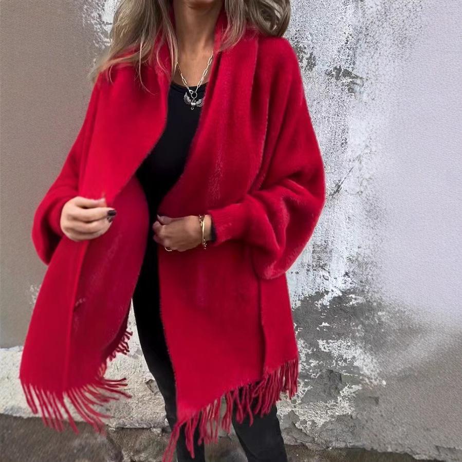 QICED Осенне-зимняя женская накидка из искусственного норкового бархата с кисточками, однотонная, утепленная