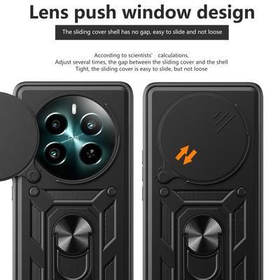Чехол для Realme 12 4G/12+ 5G из ПК+ТПУ с подставкой, чехол для телефона со сдвижным защитным экраном для камеры