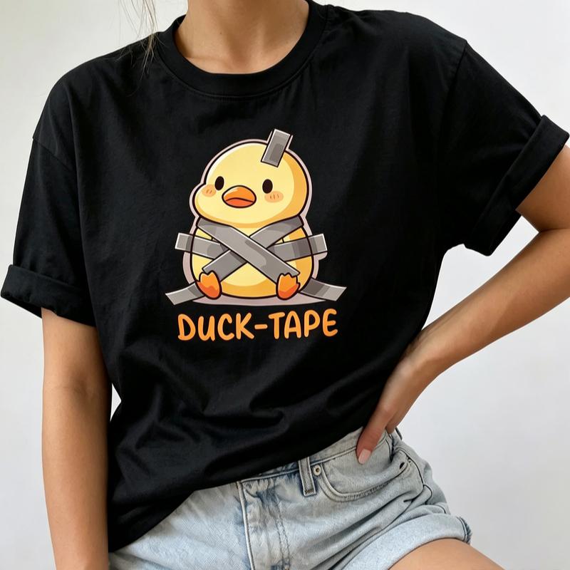 Funny Ducktape Pun T Shirt Cute Sticky Tape Duck Cartoon Graphic Tee Casual Short Sleeve Cotton Tops For Unisex Unisex