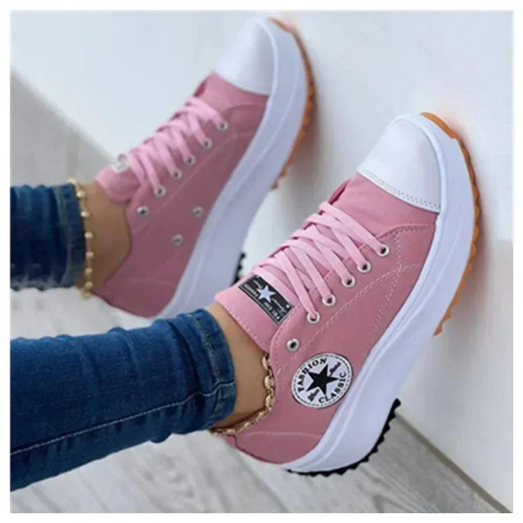 Canvas Ladies Casual Sneakers Autumn Brand Women's Casual Shoes Flat Lace-Up Walking Shoes for Women Ladies Shoes On Offer