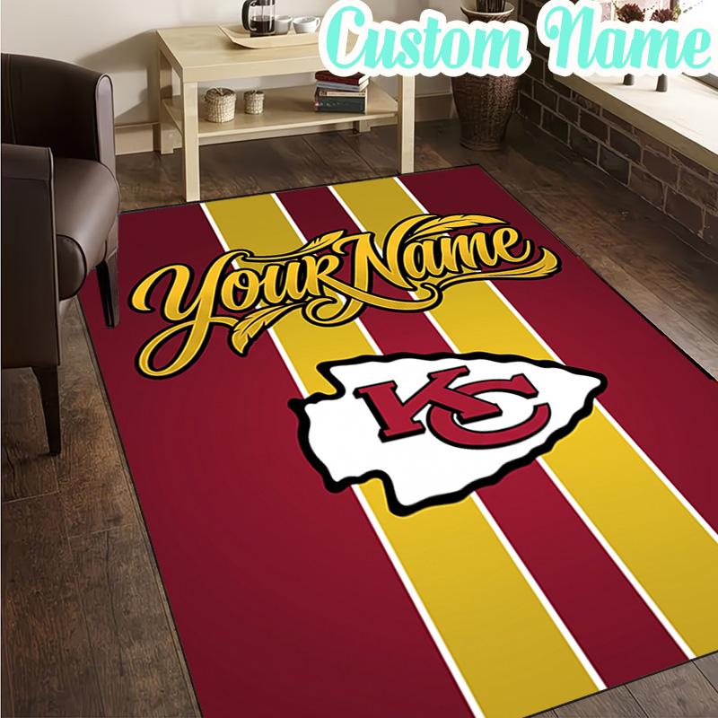 Custom Name Kansas Chiefs Logo Rug, Office Rug, Chair Rug, Carpet for Living Rooms, Doormat Game Rug Home Decor Christmas Gifts