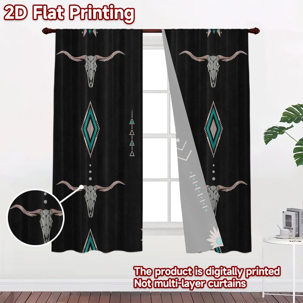 2D FLAT PRINTING 2pcs Curtains (Without Rod) Geometric Skull Motifs Popular Creative Curtains Versatile 100% Polyester Curtains