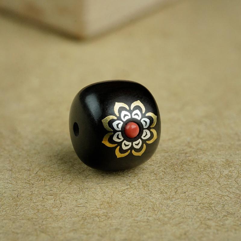 lobular red sandalwood inlaid with twelve flower god loose beads, black sandalwood old bead bracelet with pearl lotus pendant accessories