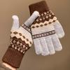 Red Winter Knitted Gloves Fair Island Style Women Cycling Mittens Gift Printed Wool Gloves  Autumn