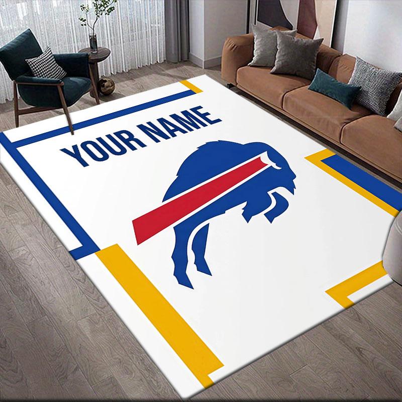 Custom Name,Buffalo Sabres Home Sofa Decoration for Living Room & Bedroom, Non‑Slip Play Flannel Floor Mat for Game Room