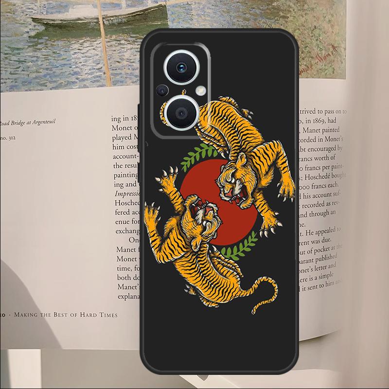 Tiger Red Sun Japan Art Cover For OPPO Reno 11F 12F 13F 14F 10 11 12 13 14 Pro 7 8 Lite OPPO Find X6 X8 X9 Pro Case