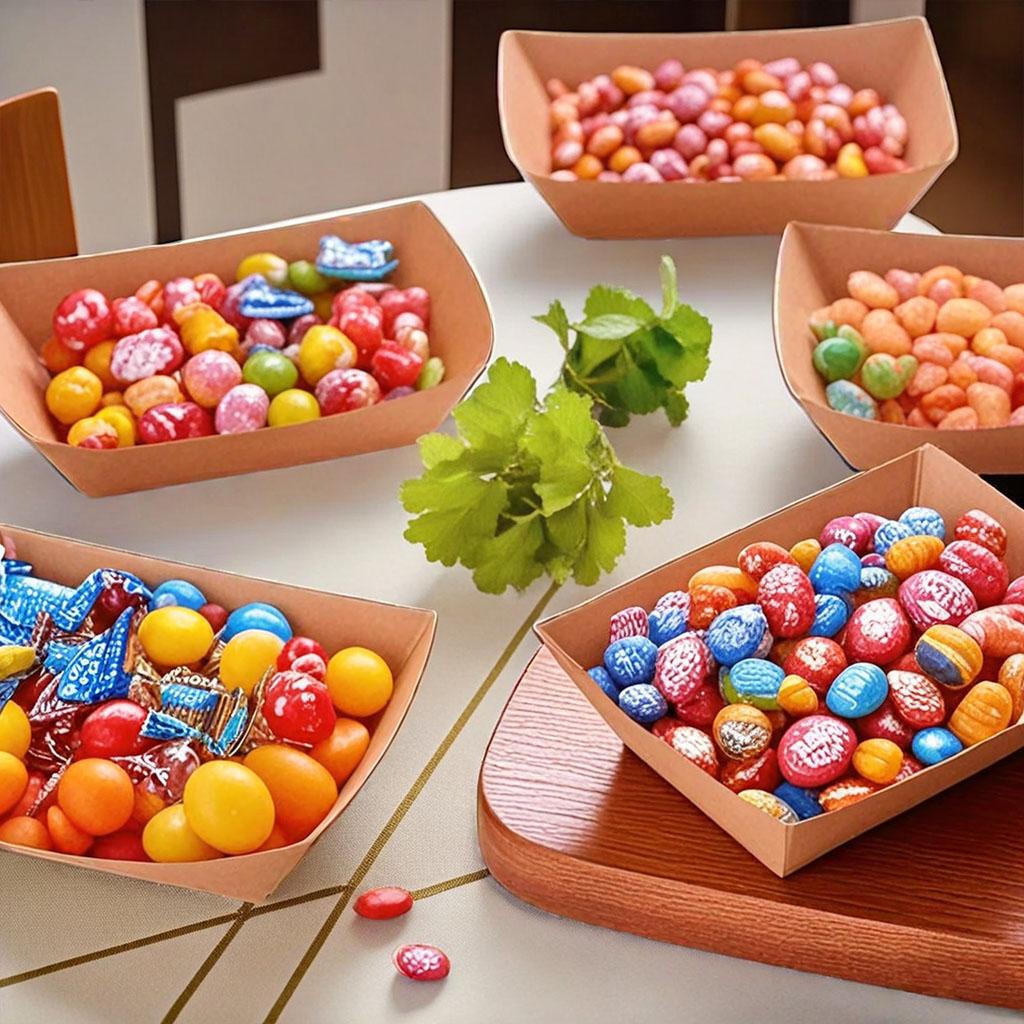 100pcs Paper Food Trays Disposable Paper Food Boat Kraft Food Serving Boats Food Holder Trays for Snacks French Fries Nachos Hot Dog Tacos BBQ Party