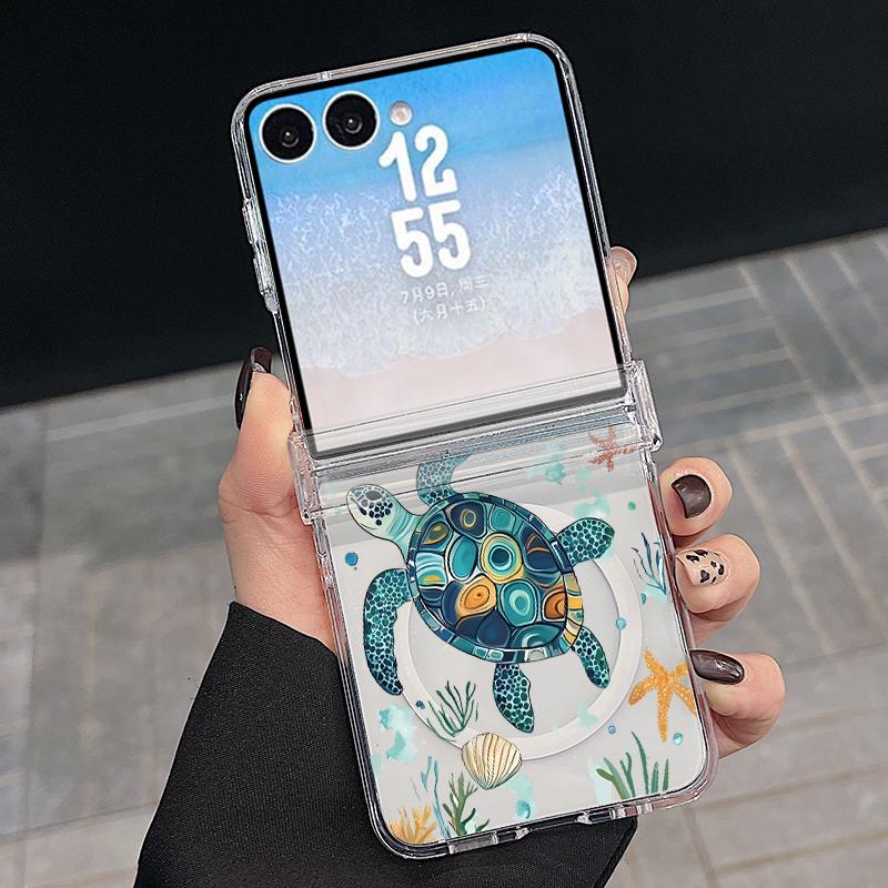 Магнитный чехол-книжка для телефона Samsung Z FLIP 7 FE 6 5 с принтом «Морская рыба и кит», прозрачная жесткая поликарбонатная складная крышка для Galaxy Z Flip7 Flip6 Flip5