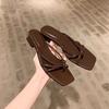 2025 Summer New Cross Tie Hollow Closed Toe Sandals Square Head Heels Lightweight Comfortable Slip On Flat Slippers