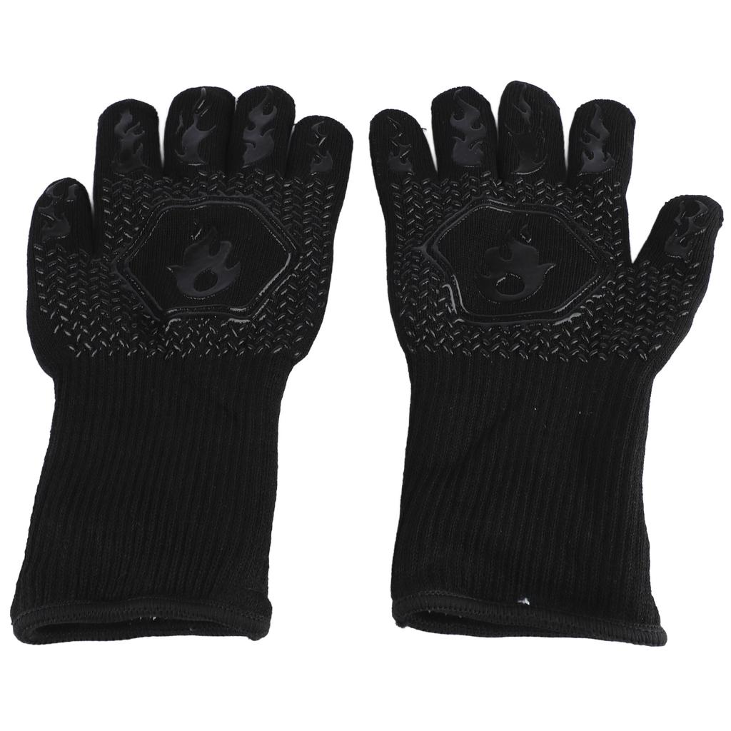 BBQ Gloves Heat Resistant Grilling Gloves Non Slip Oven Gloves Long Kitchen Gloves for Barbecue Baking Black Average