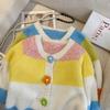 Small Fresh and Sweet Rainbow Strip Sweater Women's Jacket 2025 Autumn New Loose Round Neck Gentle Wind Knitted Cardigan