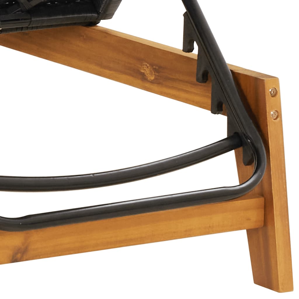 Sun Lounger in Black and Brown Poly Rattan & Solid Acacia Wood