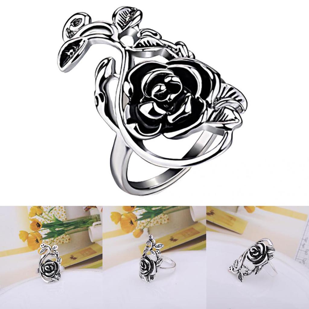 Gothic Women's Rose Flower Vine Alloy Enamel Finger Ring Cosplay Jewelry Gift