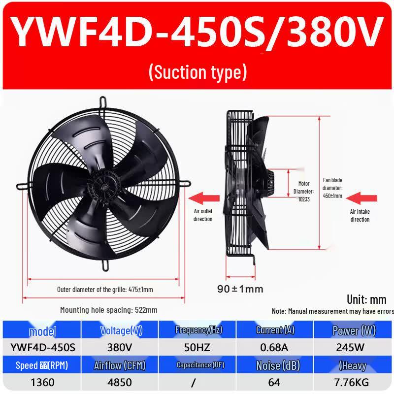 Осевой вентилятор с внешним ротором Tai Ju Fu YWF4D-450S, китайская вилка (адаптер в комплекте)