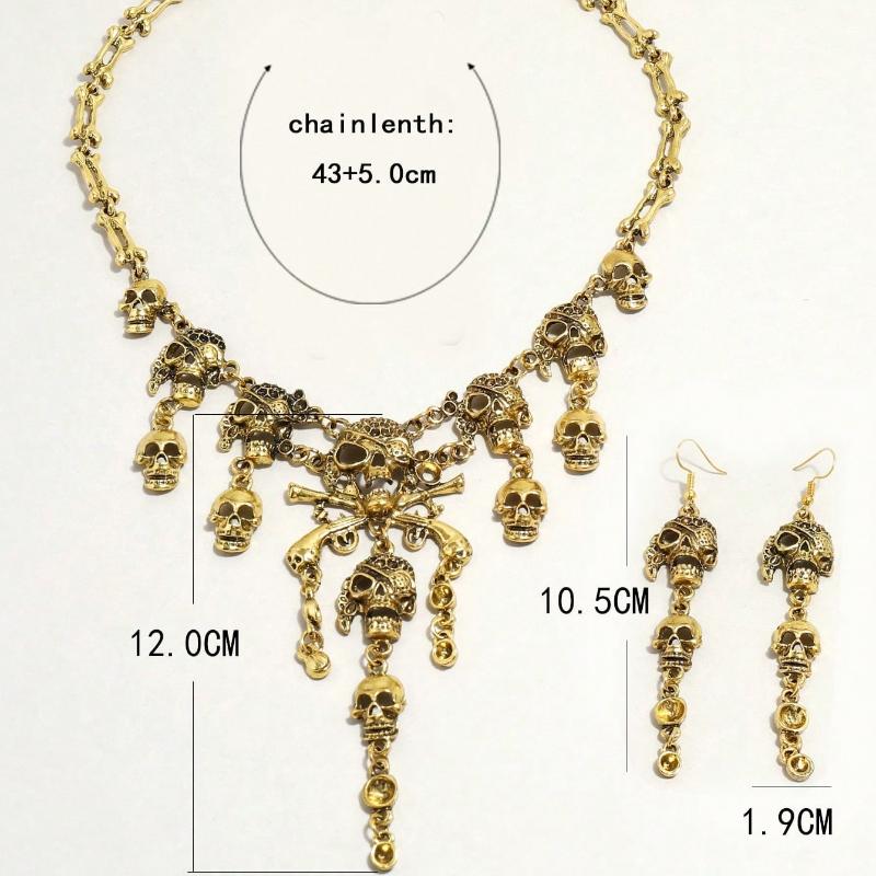 1 шт. Панк Ретро Ожерелье с Черепом и 2 шт. Серьги Набор Преувеличенных Украшений для Женщин для Вечеринки на Хэллоуин