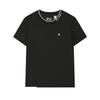 Fila Heritage Simple Casual Daily Versatile Comfortable Spliced Ribbed Neck Knit Short Sleeve Shirt Regular T-Shirt Women Tops Black F51W528101F-BK