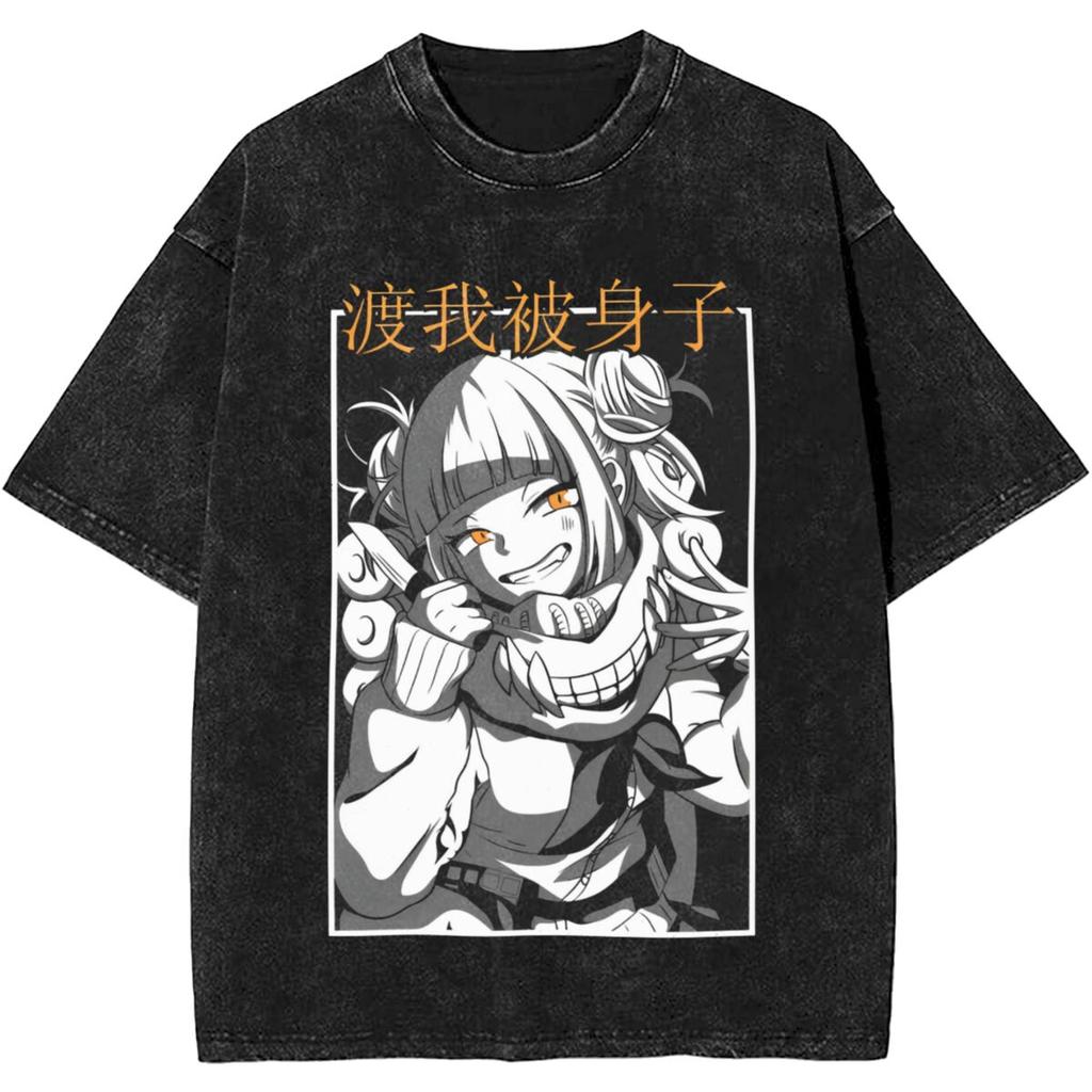 Anime My Hero Academia Himiko Toga Graphic Tshirt Men Women Cotton Tshirts Vintage Washed Oversized Tee Male Manga T Shirt