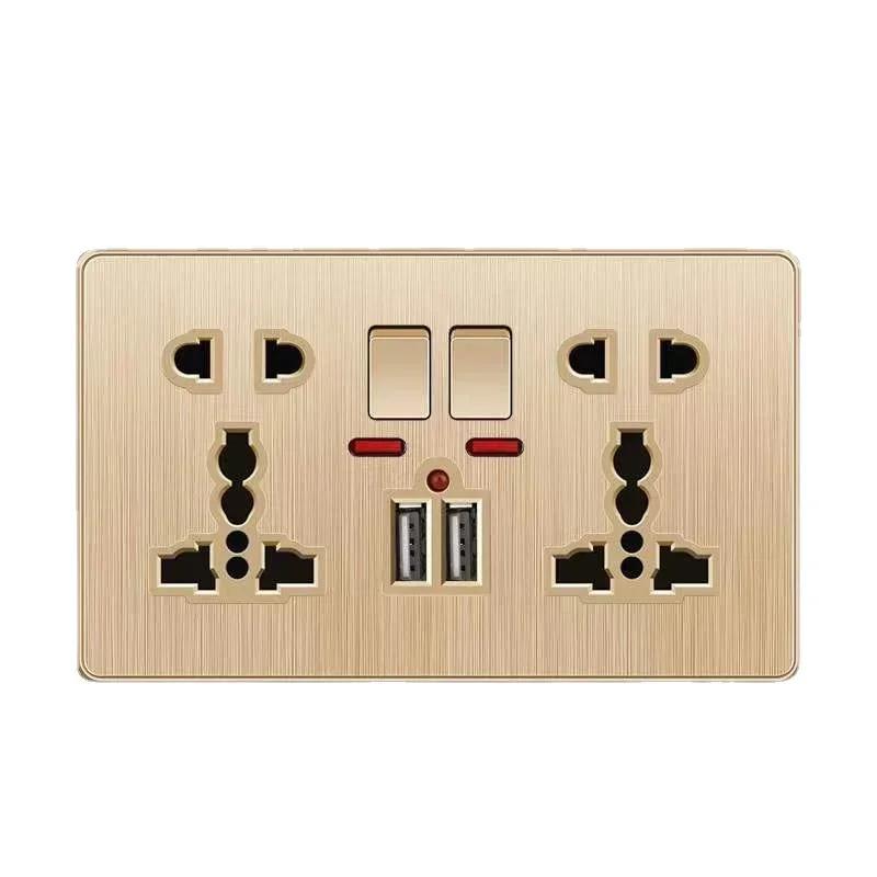 Depoguye Gold 13A UK Plug USB настенная розетка, универсальная розетка на 10 отверстий с выключателем электрическая настенная розетка с USB зарядным устройством